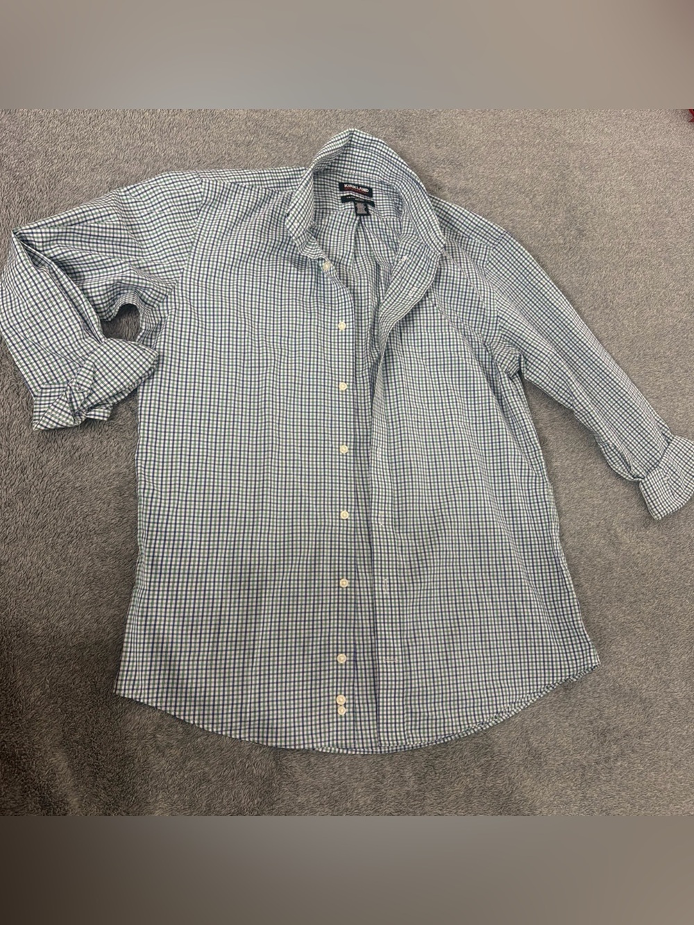 KIRKLAND MEN'S PERFORMANCE SPORTSHIRT CHECK (BLUE/WHITE, 15-15.5 32/33)NWT